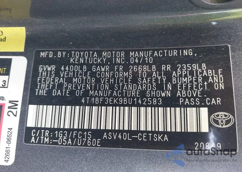 2011 Toyota Camry Se from USA, damaged, VIN 4T1BF3EK9BU142583